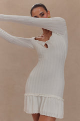 Daphne Pointelle Long Sleeve Mini Dress - Ivory