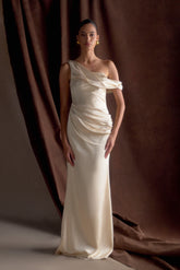 Dalia Off Shoulder Satin Maxi Dress - Blush Gold