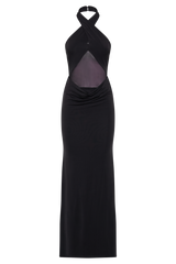Caterina Slinky Mesh Halter Maxi Dress - Black