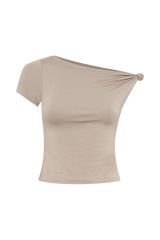 Betty Short Sleeve Modal Top With Knot Shoulder - Tawny Grey