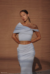 Irene Gathered Knit Top - Blue