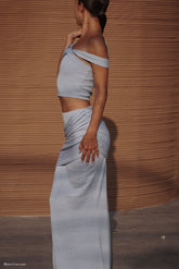 Irene Gathered Knit Maxi Skirt - Blue