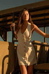 Lorraine Linen Halter Mini Dress - Natural