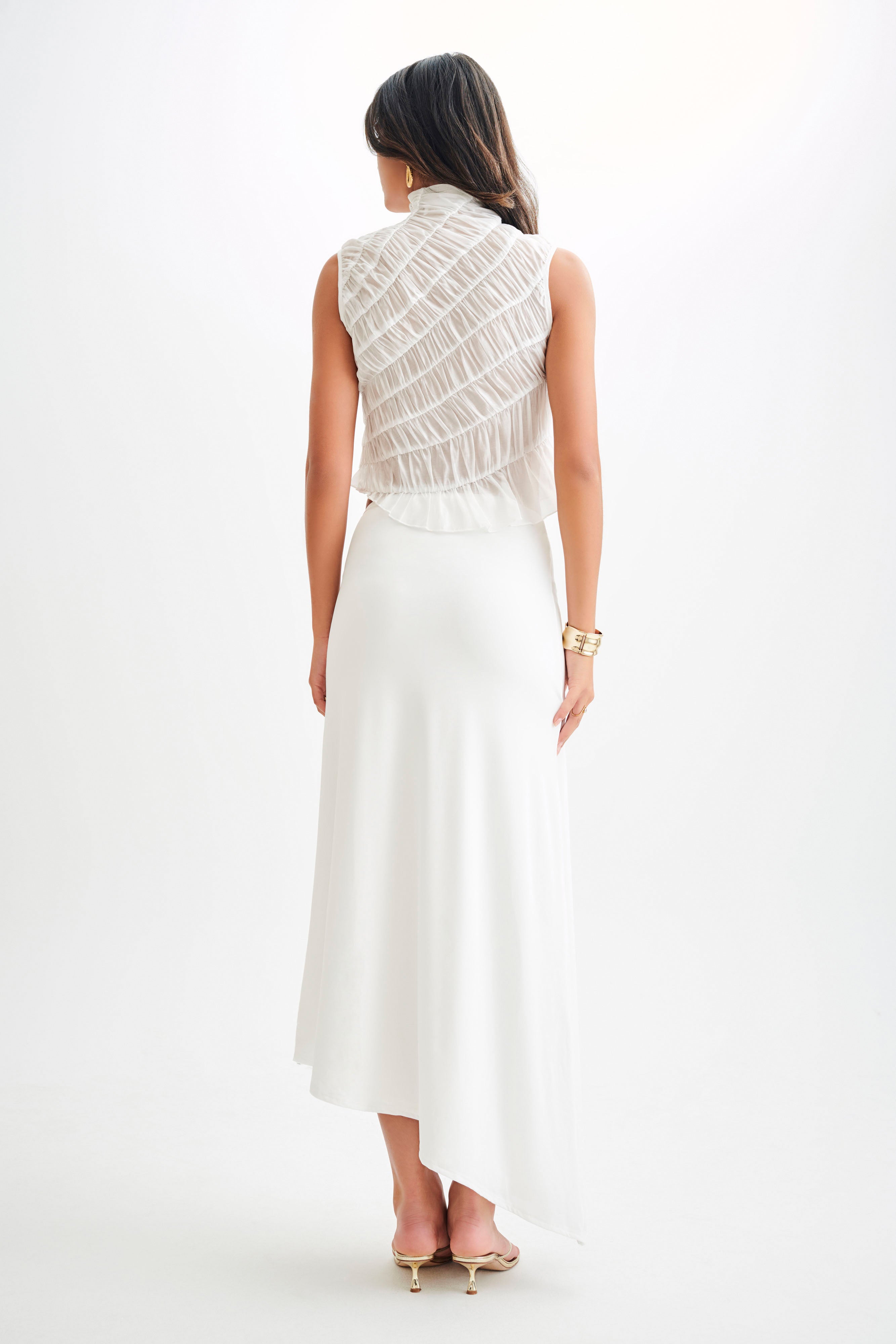 Adella Gathered Sleeveless Top - Ivory