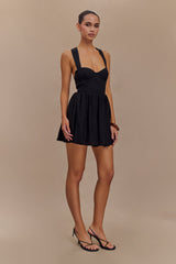 Loz Tie Back Linen Mini Dress - Black