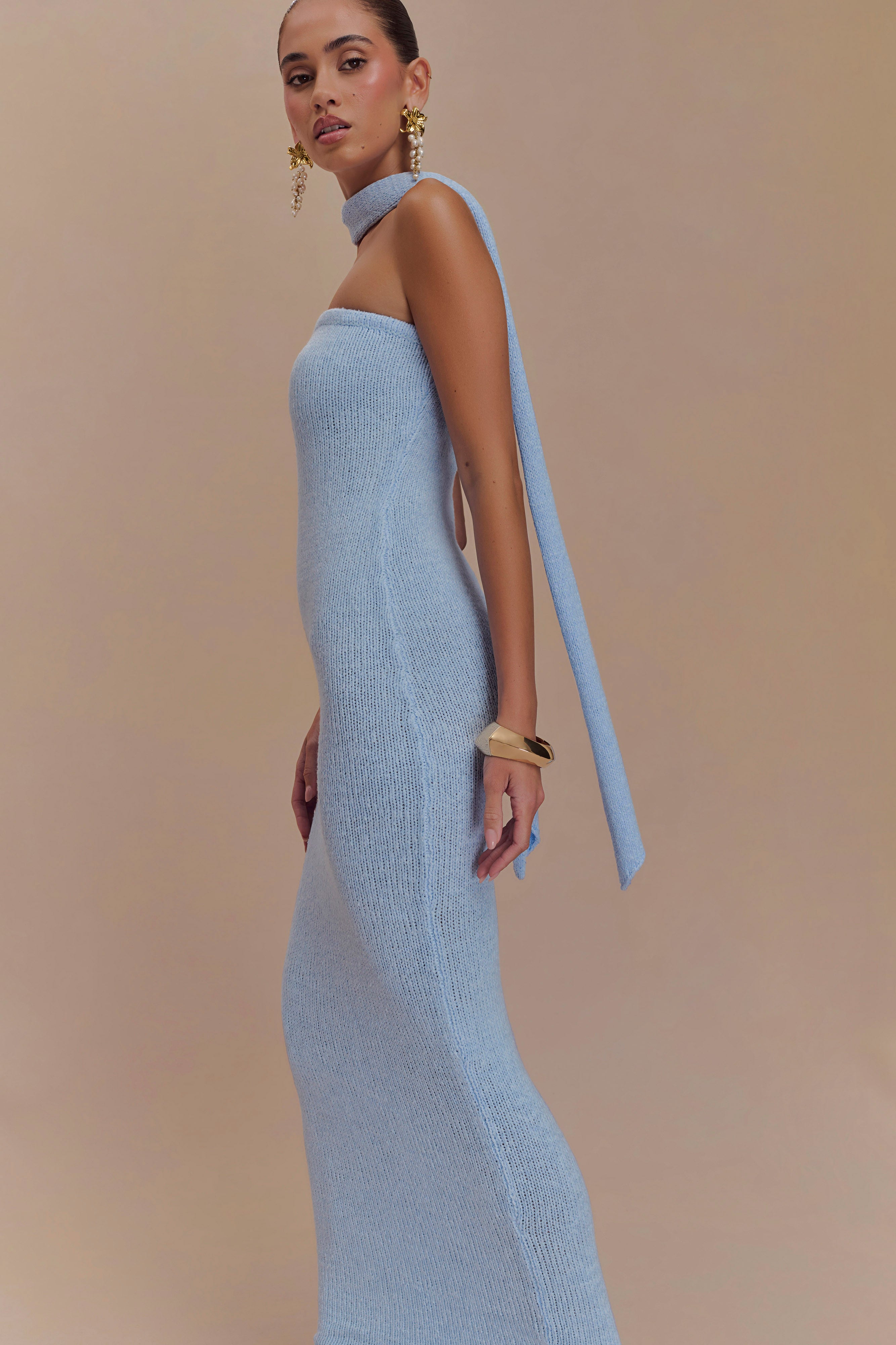 Andrea Strapless Knit Maxi Dress - Light Blue