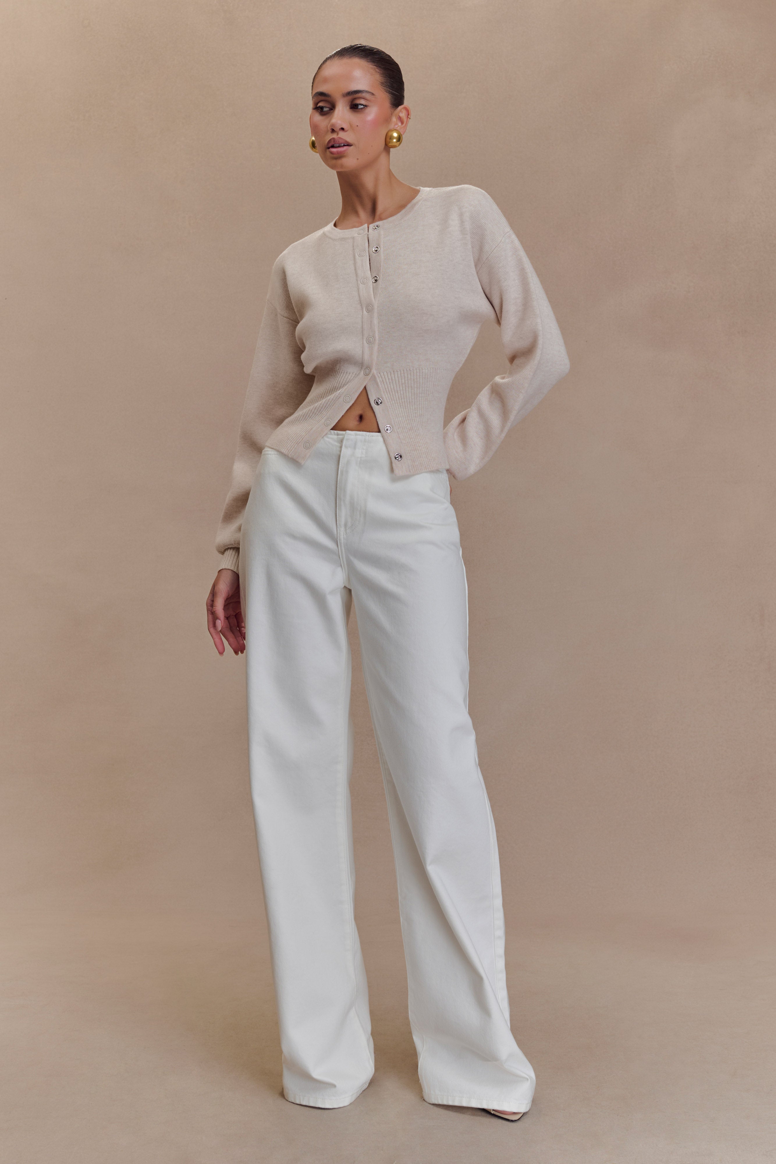 Caitlin Mid Rise Denim Flare Jeans - White