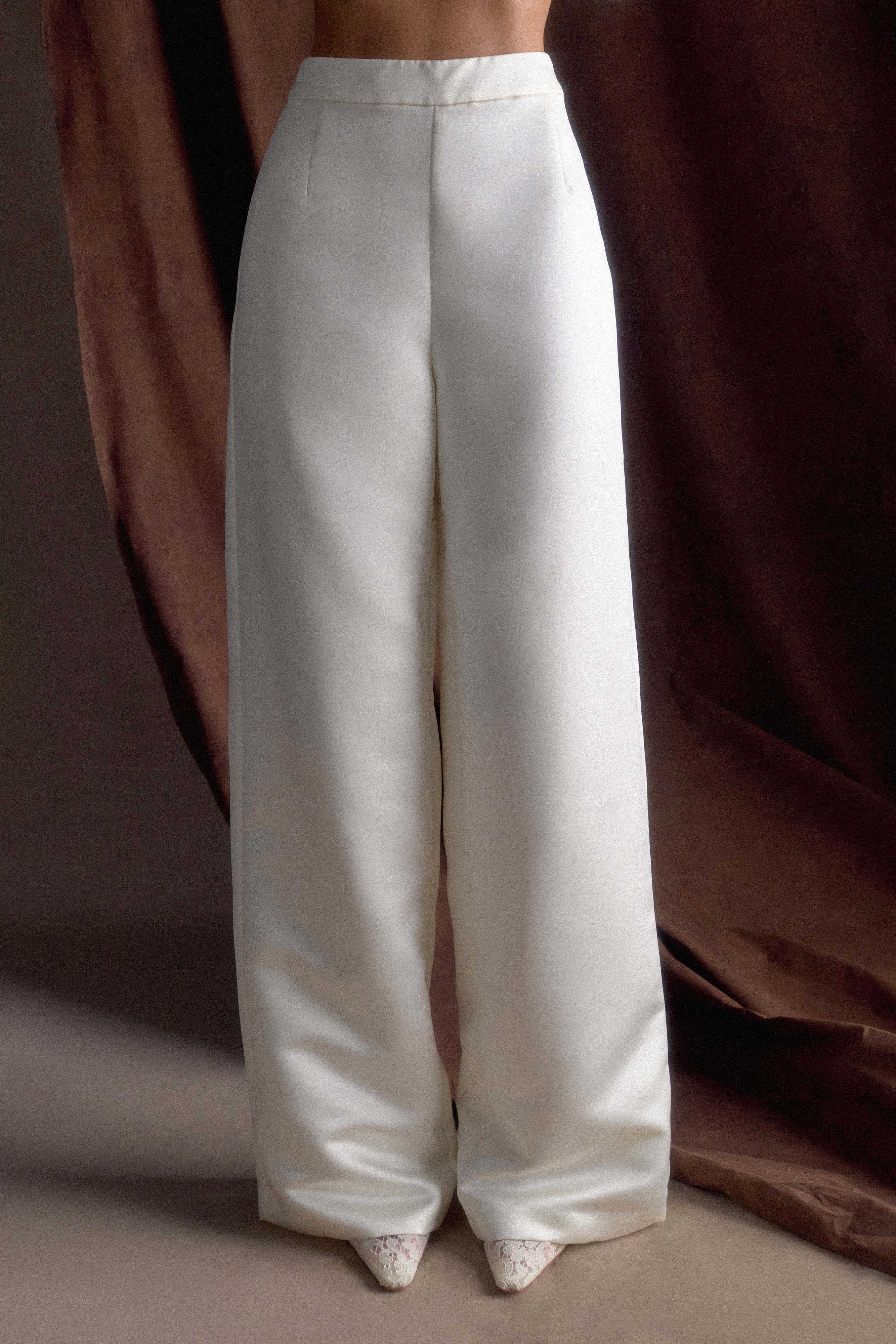 Ada Satin Straight Leg Pant - Ivory