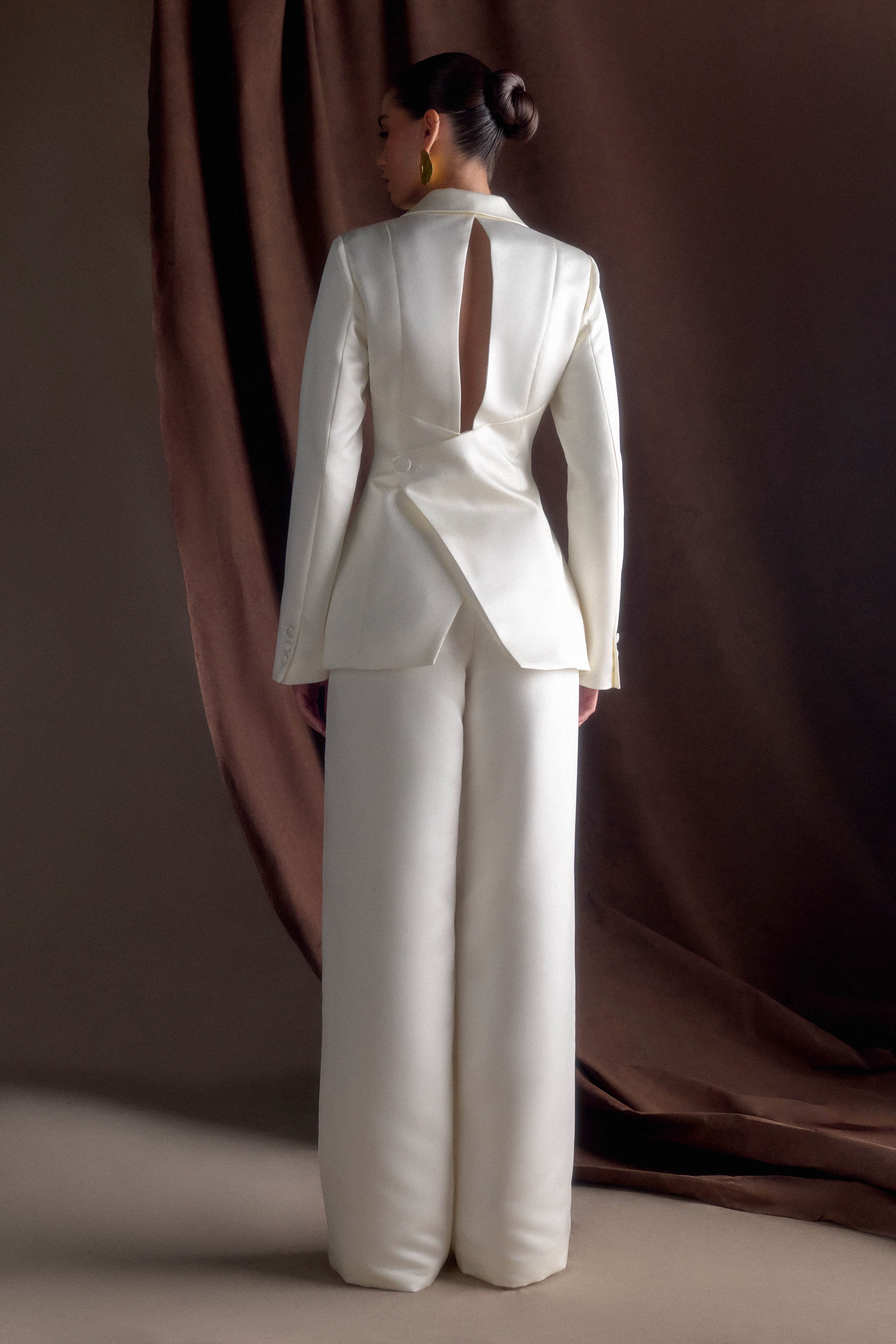 Ada Tailored Satin Blazer - Ivory