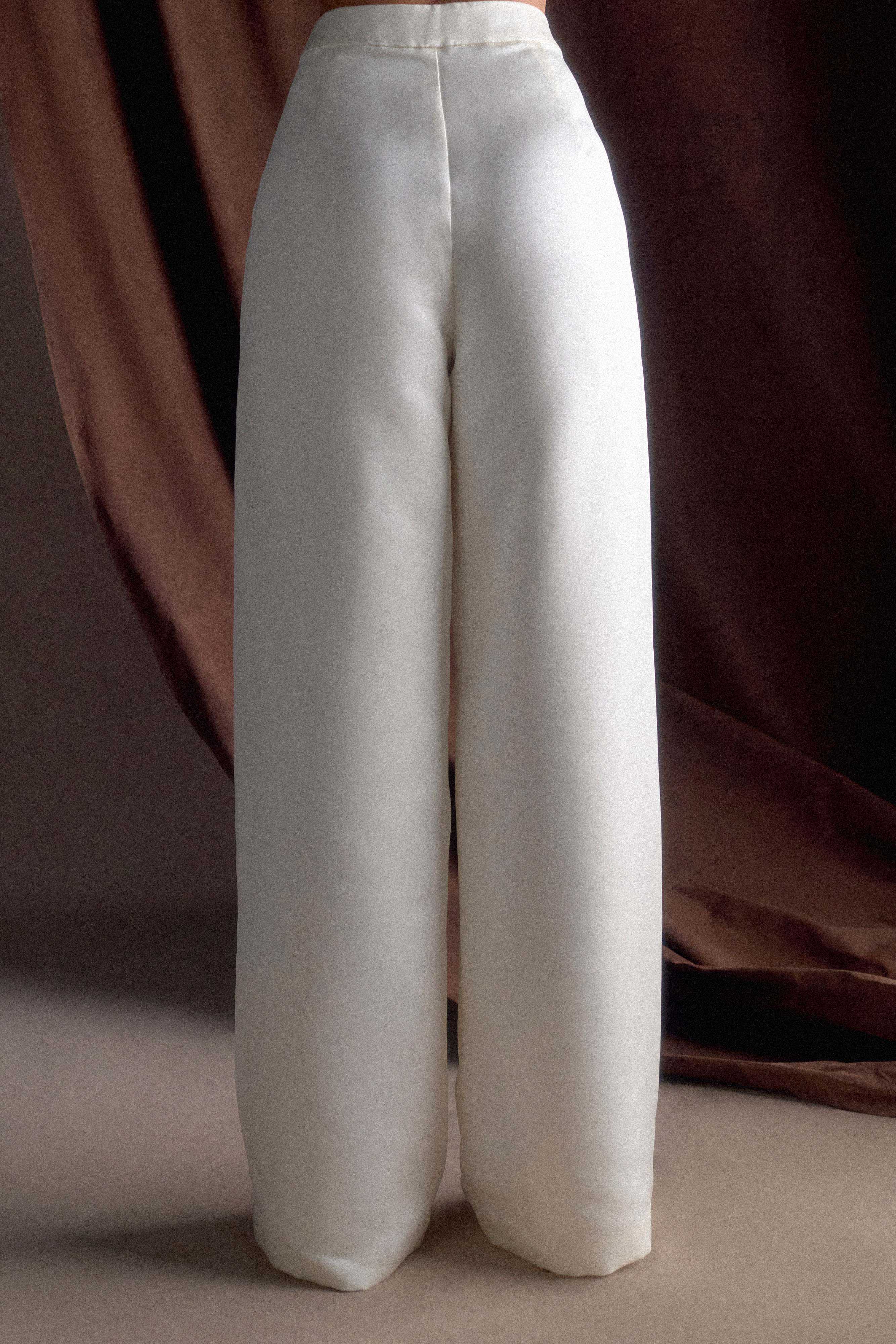 Ada Satin Straight Leg Pant - Ivory