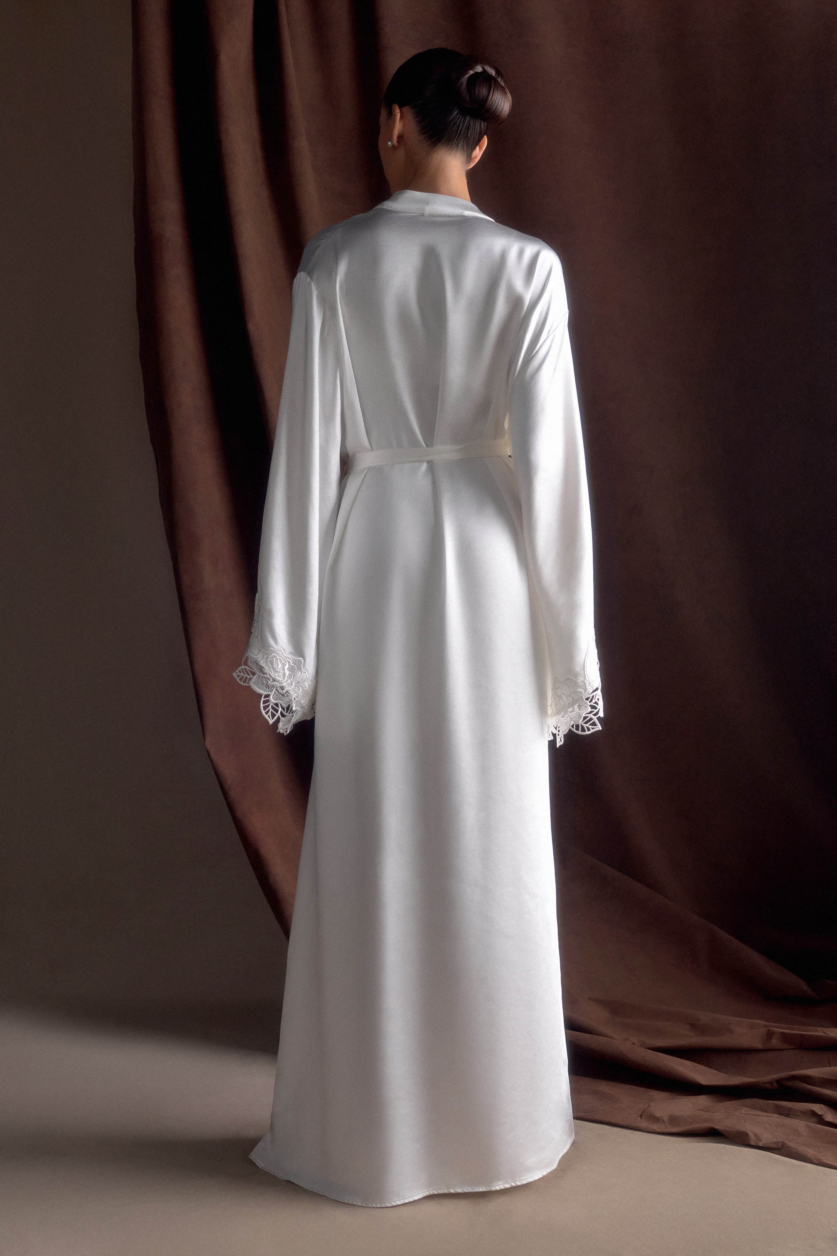 Sullivan Satin Bridal Robe With Lace - Ivory