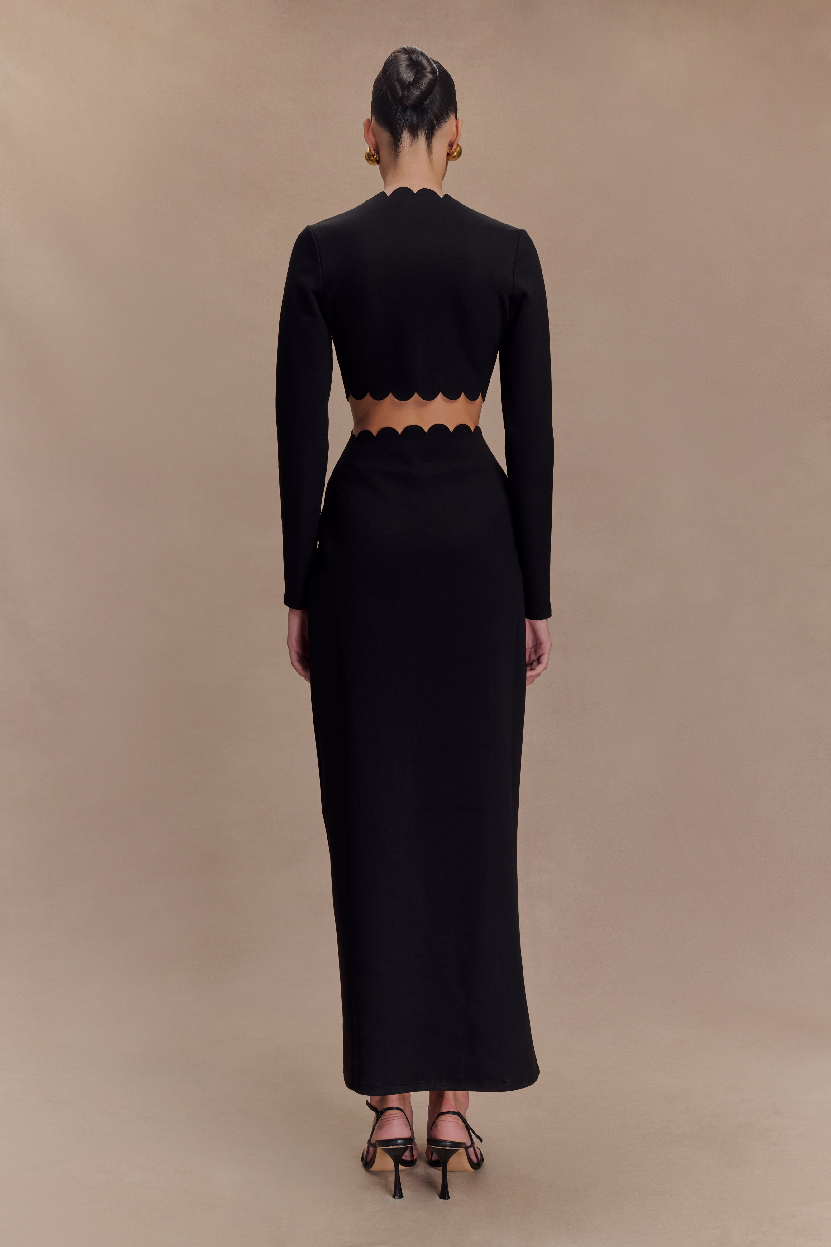 Cynthia Scalloped Halter Maxi Dress - Black