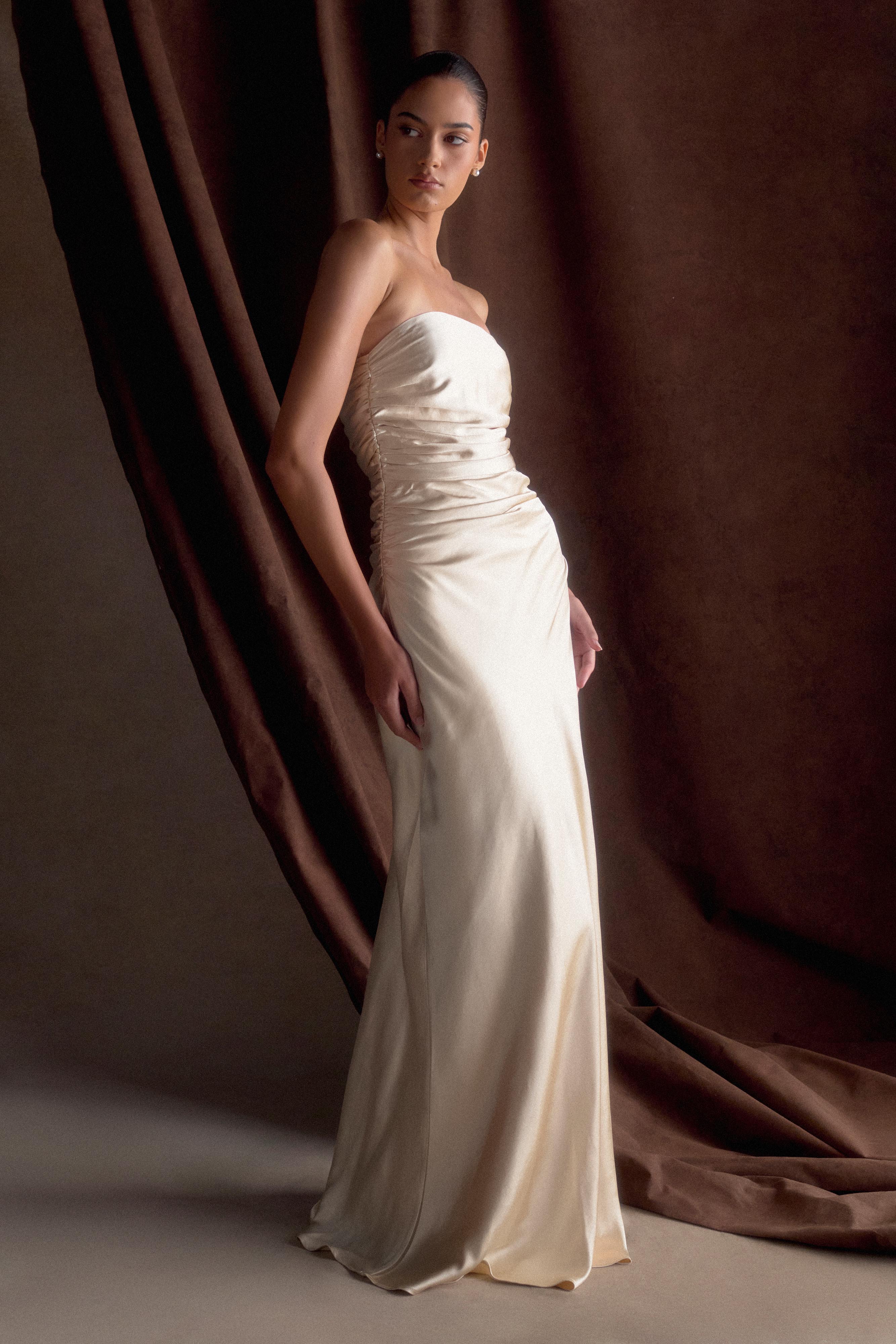 Cedar Strapless Satin Maxi Dress - Blush Gold