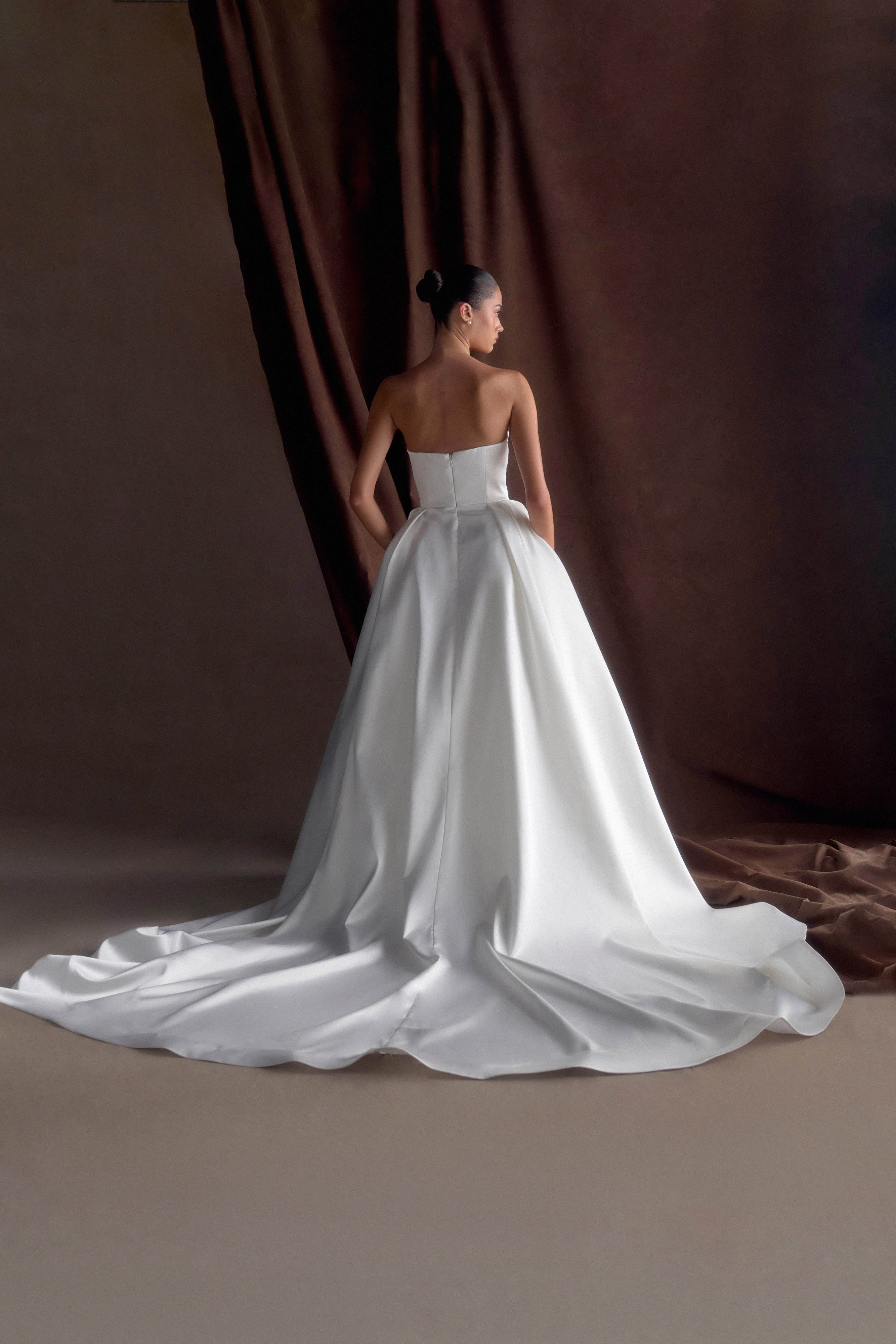 Delphine Satin Strapless Maxi Gown - White