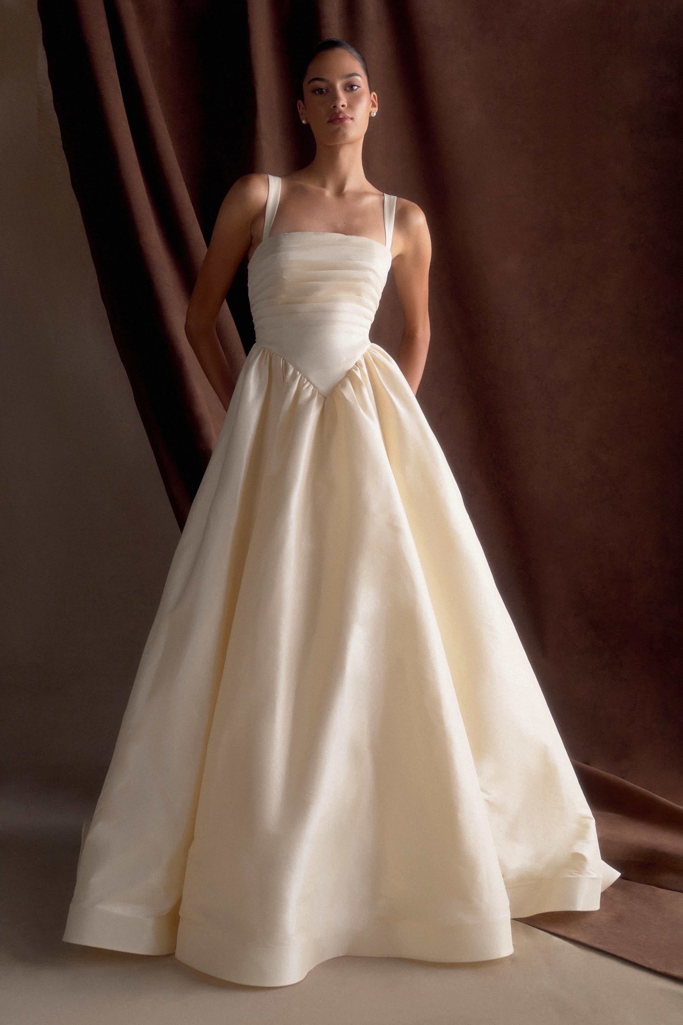 Carla Ruched Gown - Cream Ivory