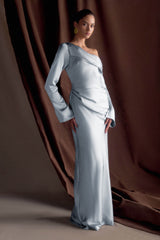 Iris Long Sleeve Satin Maxi Dress - Frosted Blue