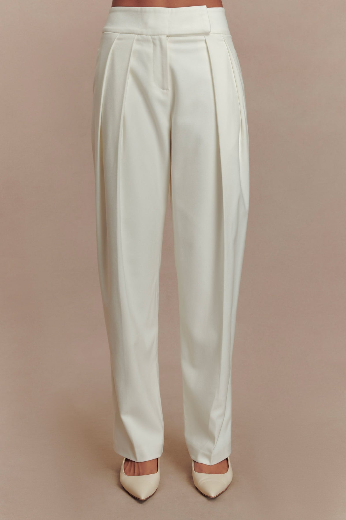 Penelope Pleated High Waisted Pants - Ivory