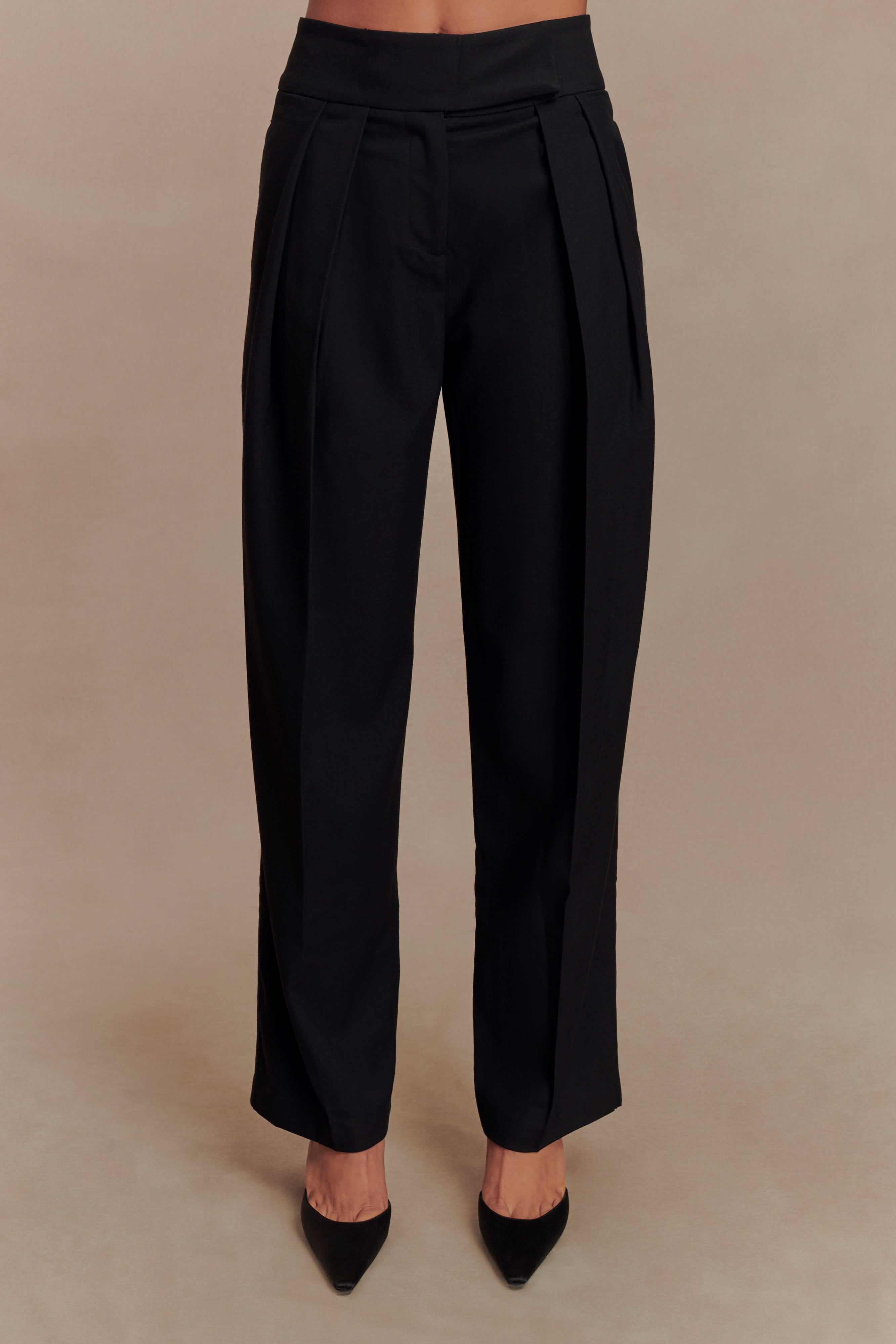Penelope Pleated High Waisted Pants - Black