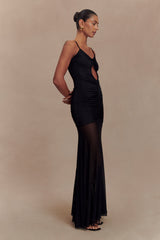 Delaney Slinky And Mesh Maxi Dress - Black