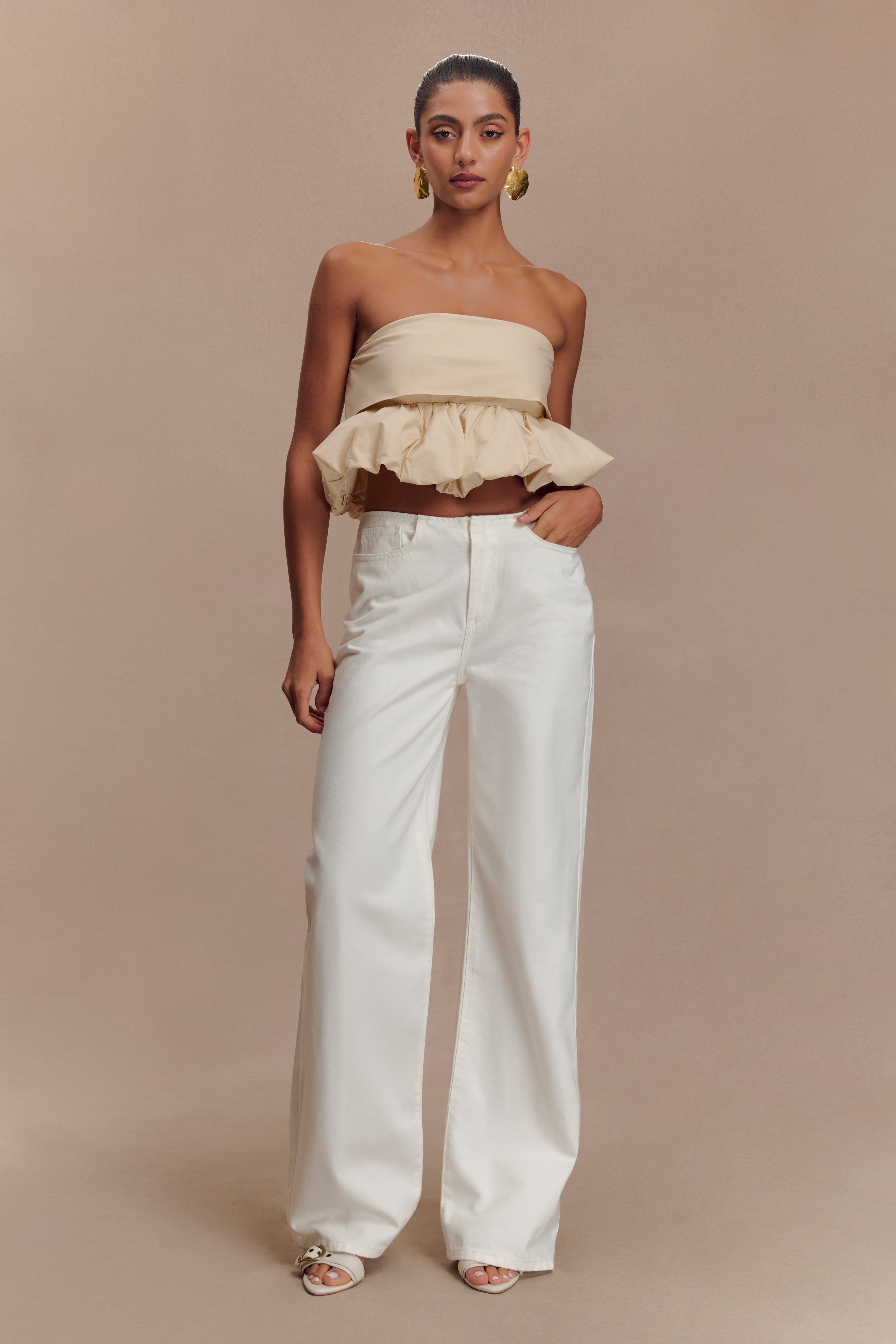 Caitlin Mid Rise Denim Flare Jeans - White