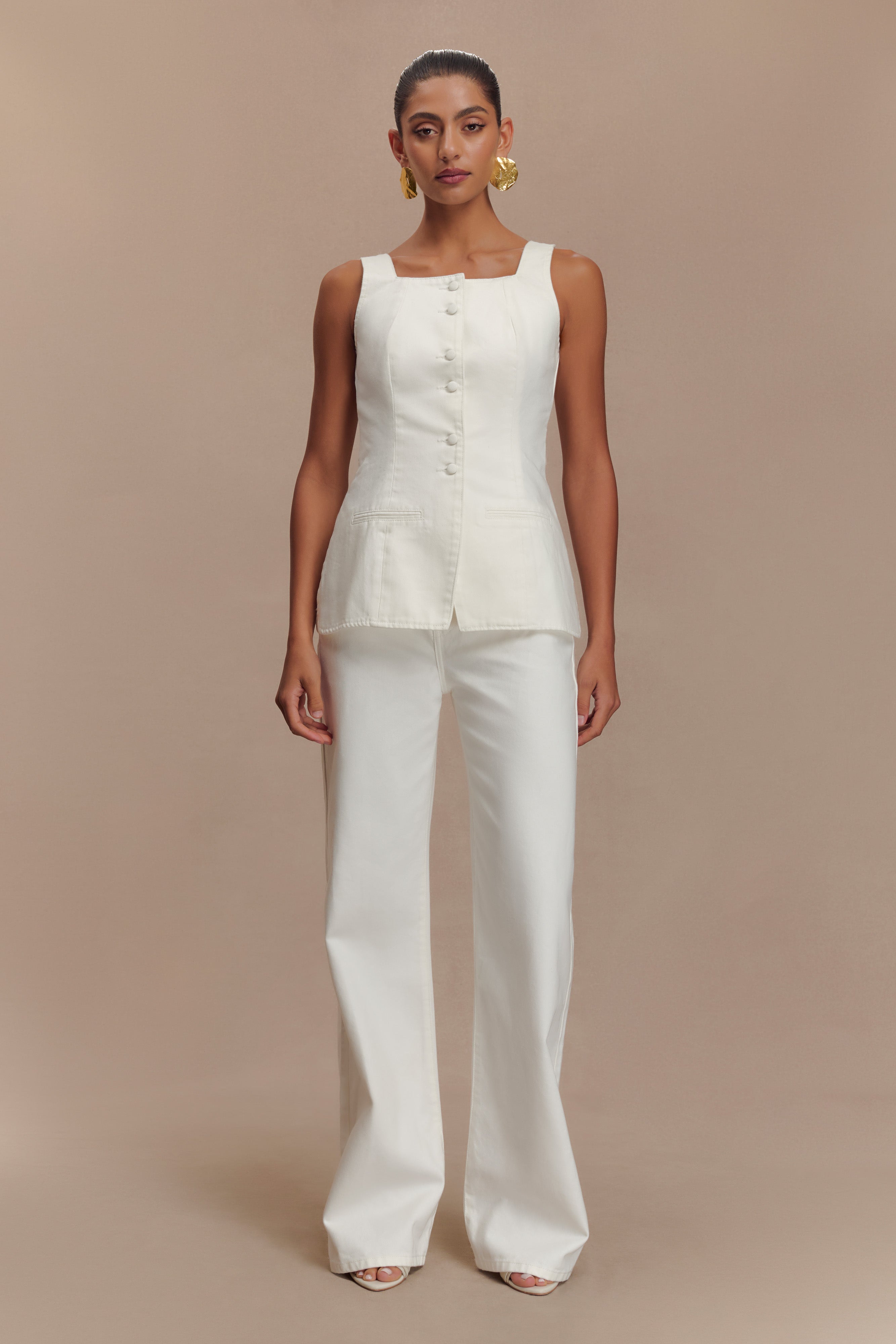 Caitlin Mid Rise Denim Flare Jeans - White