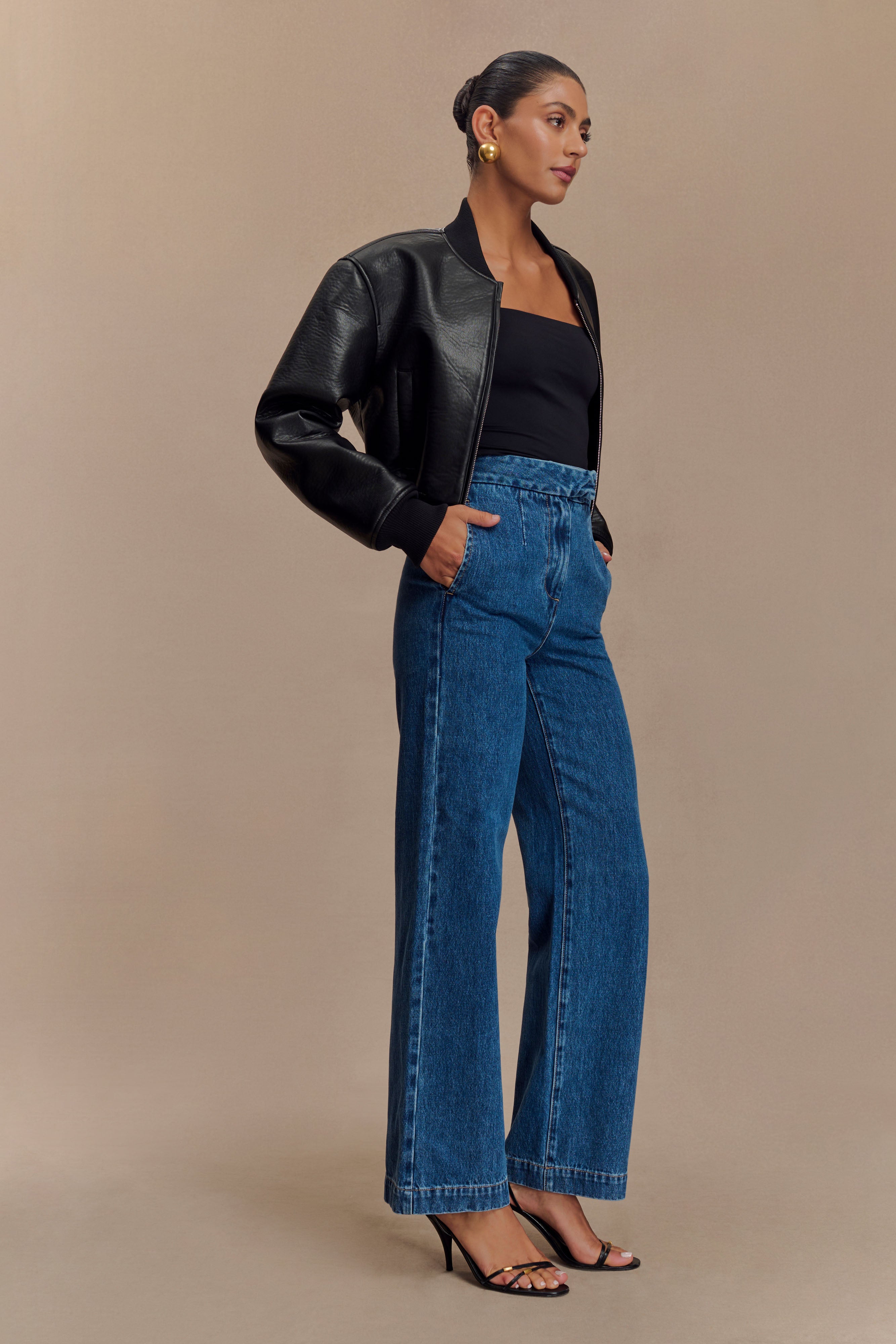 Codi Faux Leather Bomber Jacket - Black