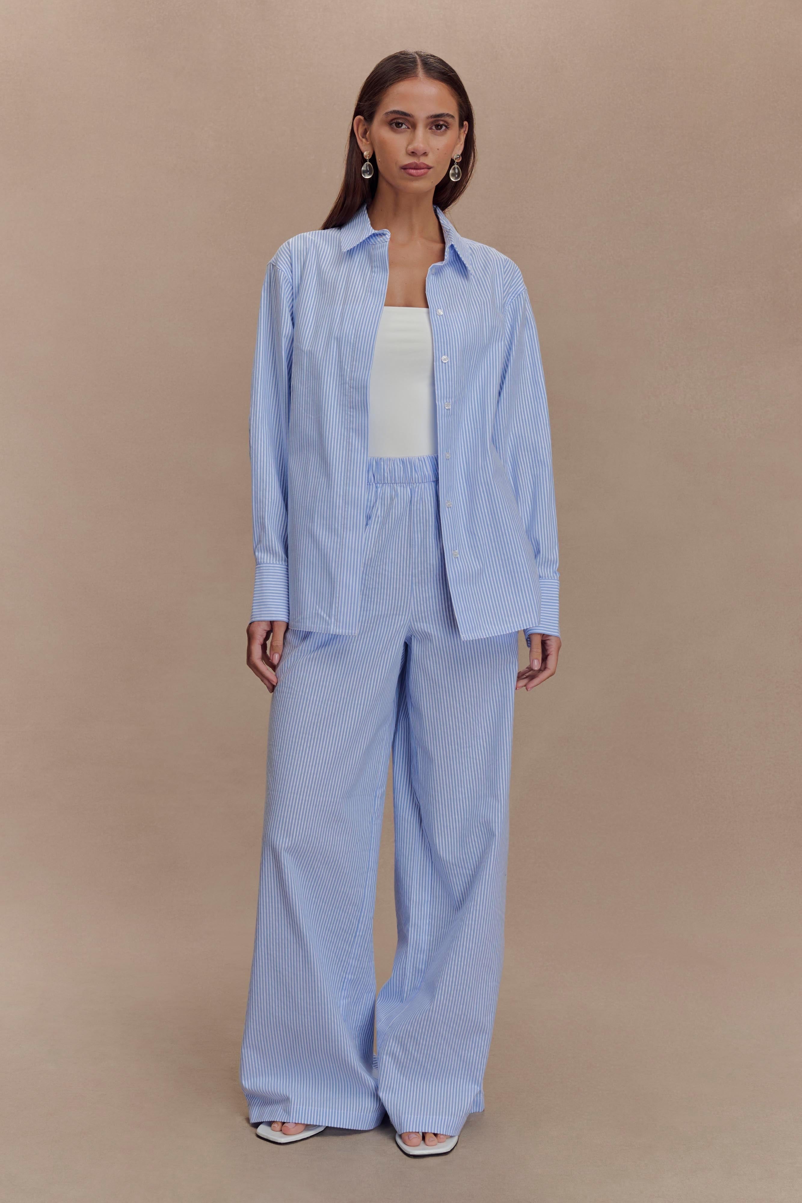 Hansen Wide Leg Pants - Blue Pinstripe