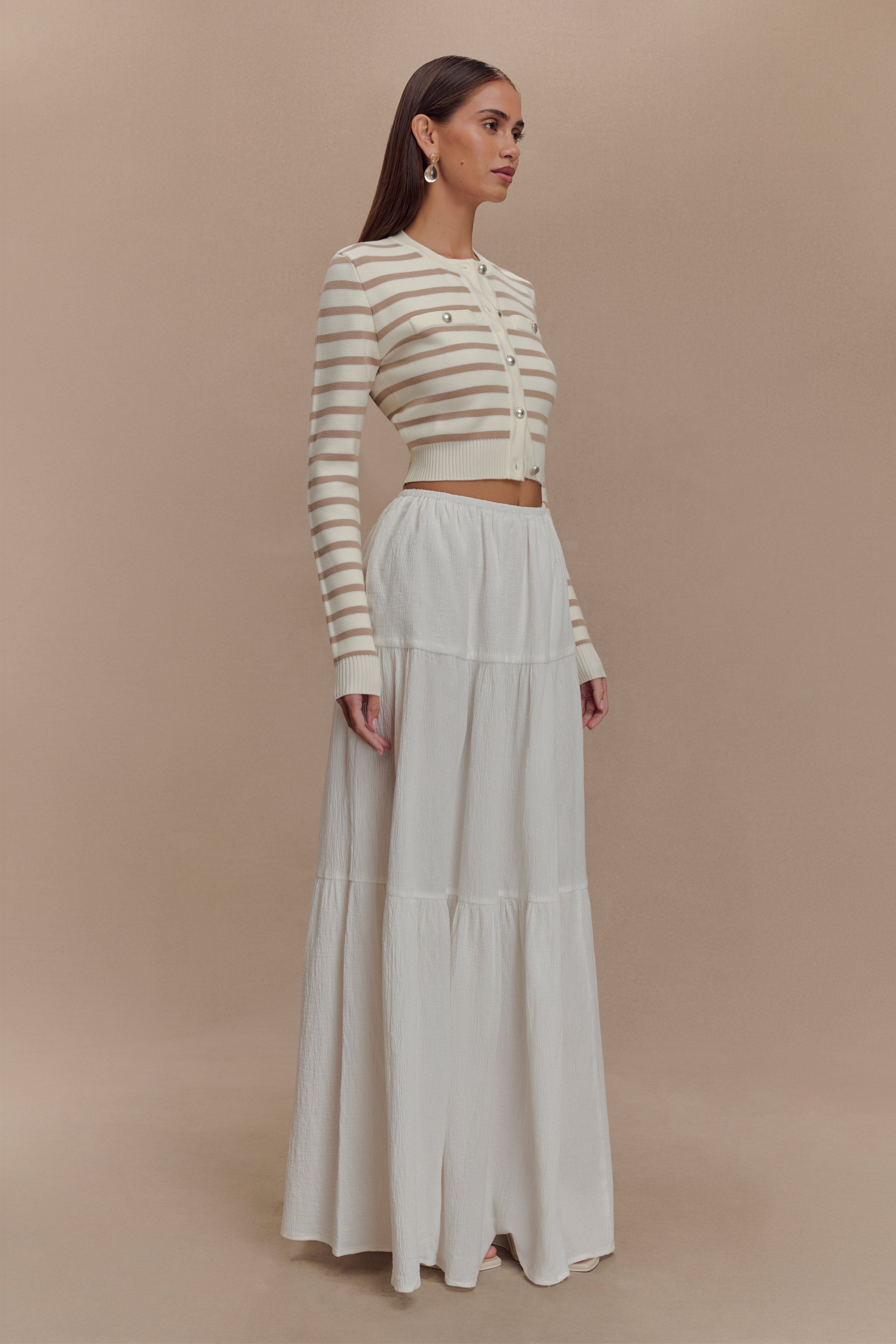 Tanner Striped Knit Cardigan - Nude/White