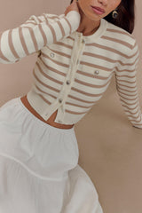 Tanner Striped Knit Cardigan - Nude/White