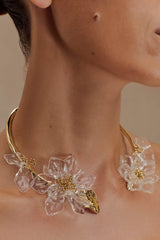 Naomi Acrylic Flower Necklace - Gold