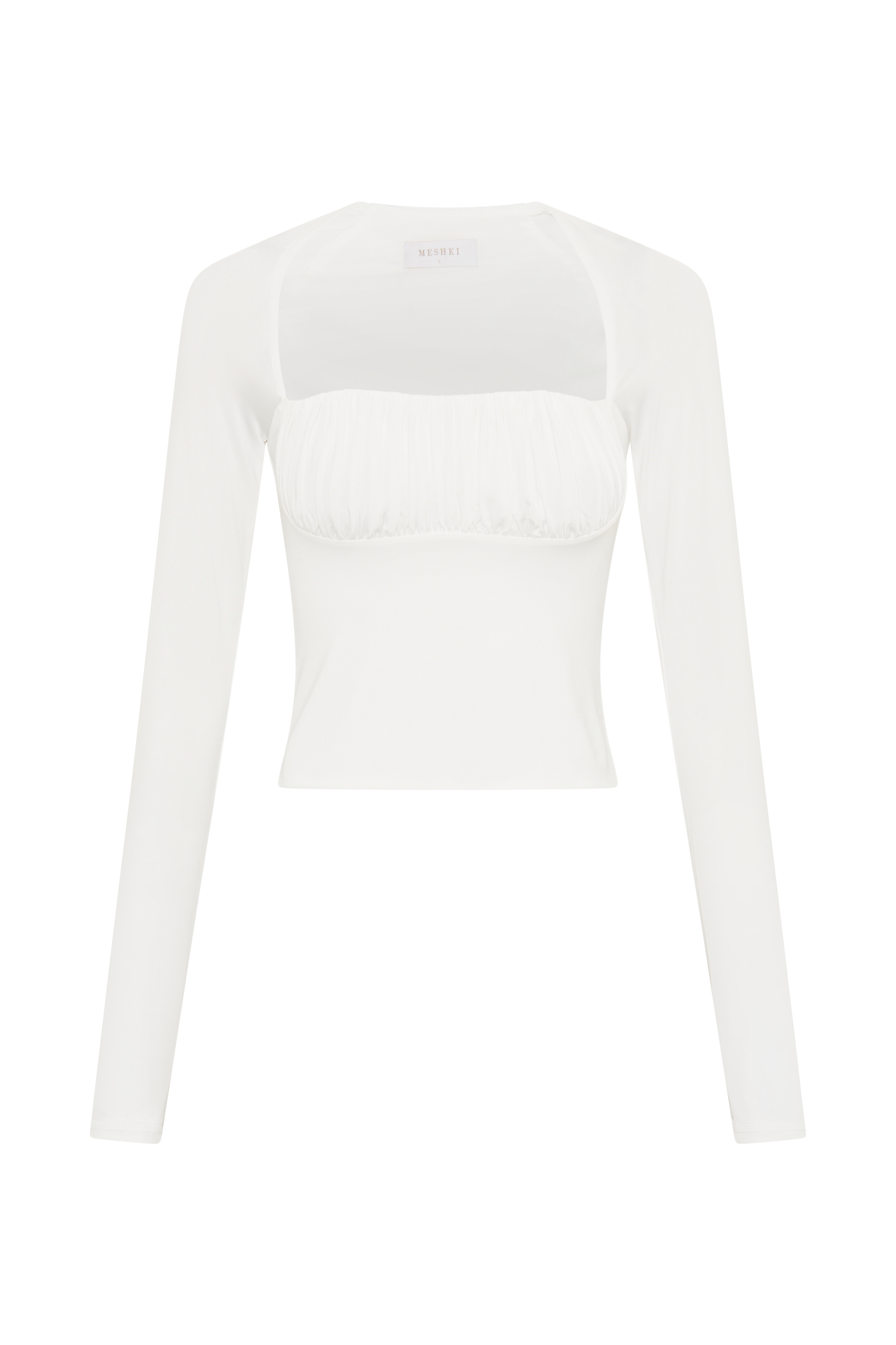 Billie Slinky Ruched Long Sleeve Top - White