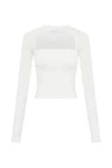 Billie Slinky Ruched Long Sleeve Top - White