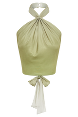 Bronwyn Slinky Halter Crop Top - Ombre Vintage Olive