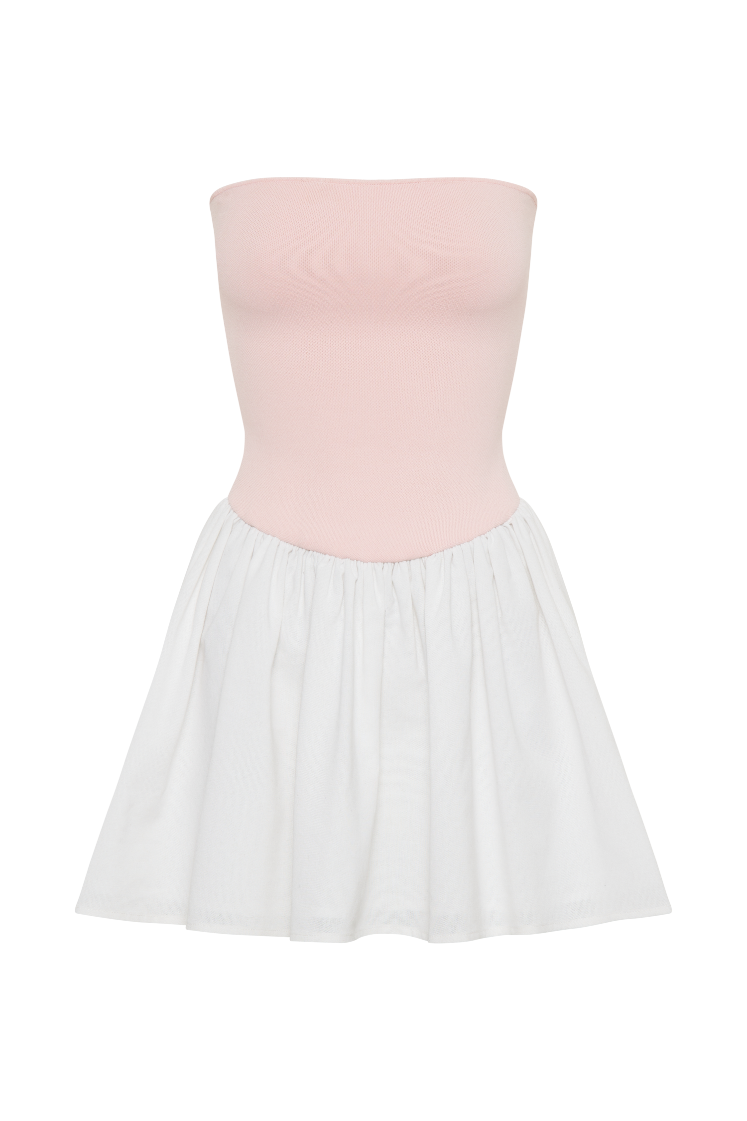 Hannah Knit And Linen Mini Dress - Baby Pink/White