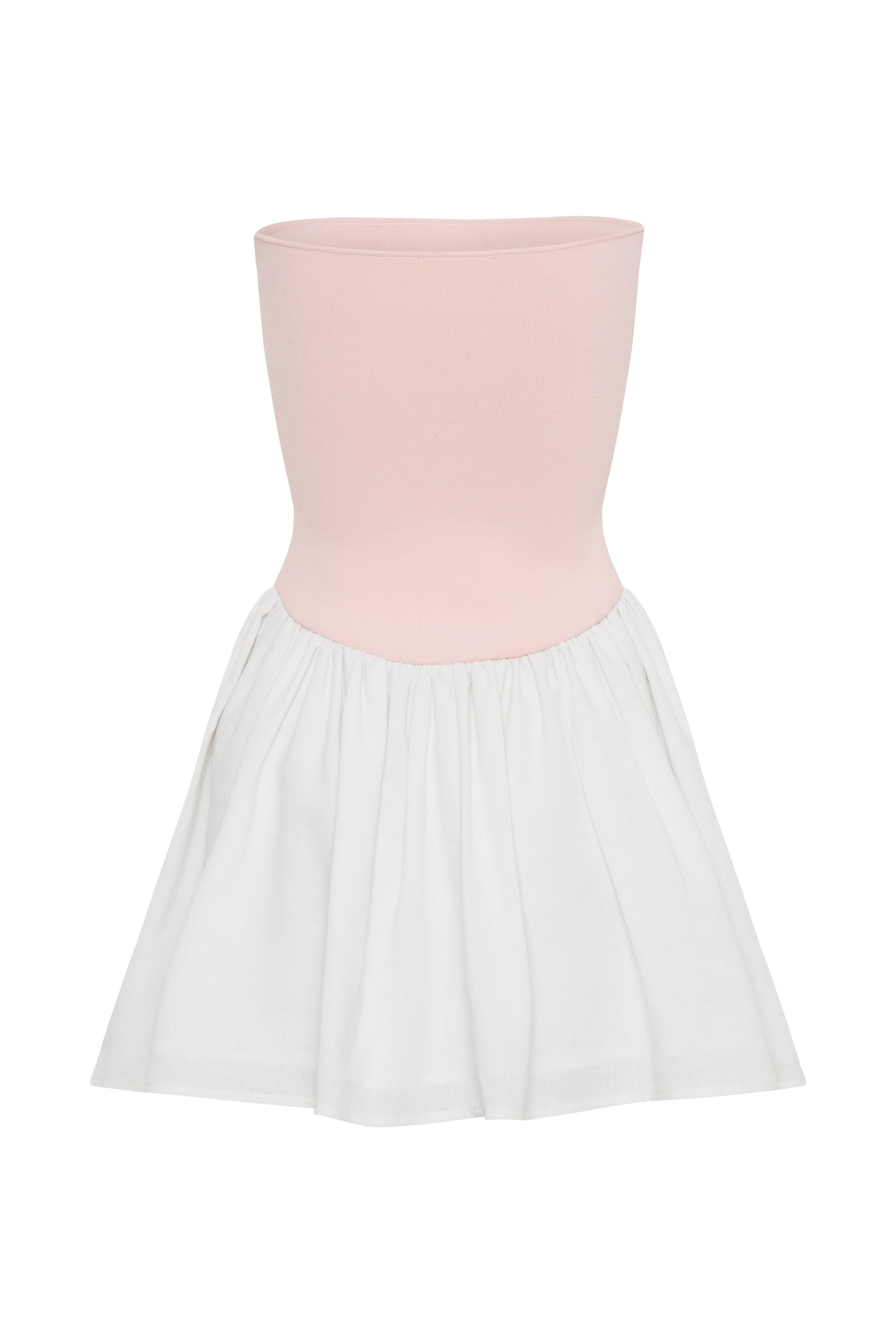 Hannah Knit And Linen Mini Dress - Baby Pink/White