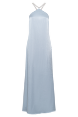 Blanche Satin Pearl Halter Maxi Dress - Cornflower Blue