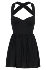 Loz Tie Back Linen Mini Dress - Black