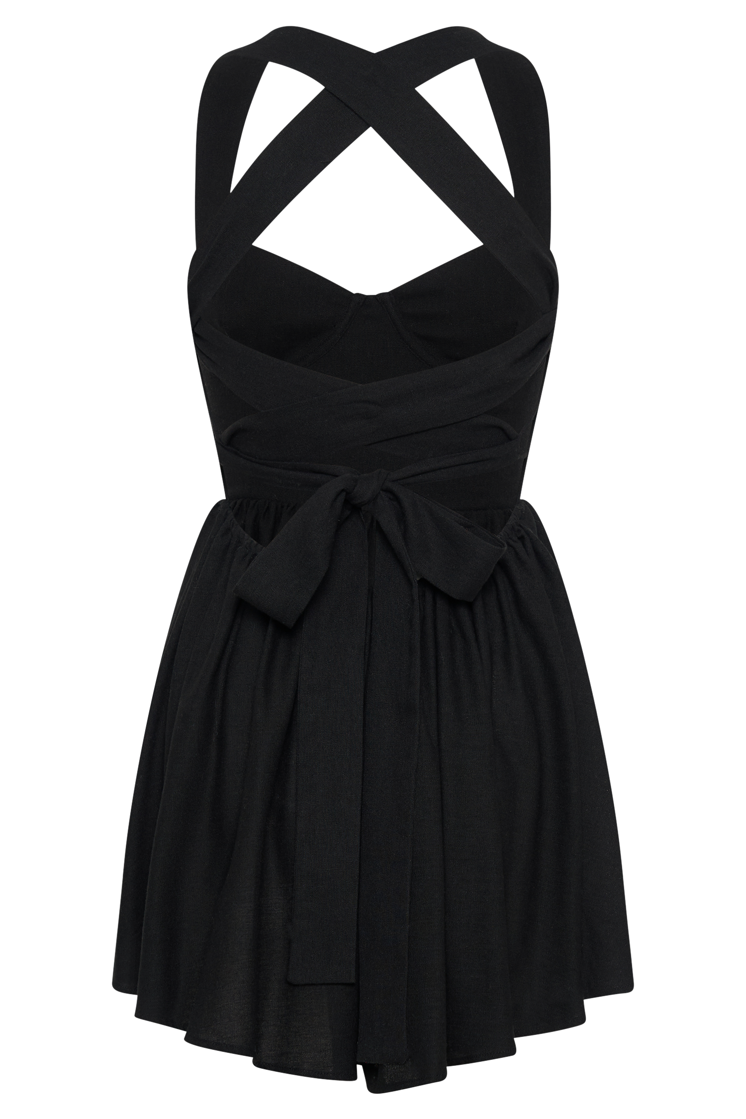Loz Tie Back Linen Mini Dress - Black