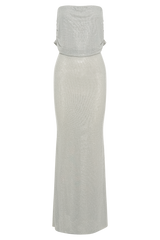 Arna Off Shoulder Diamante Maxi Dress - Silver