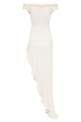 Arielle Off Shoulder Ruffle Midi Dress - Ivory