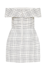 Helena Tweed Off Shoulder Mini Dress - White Check