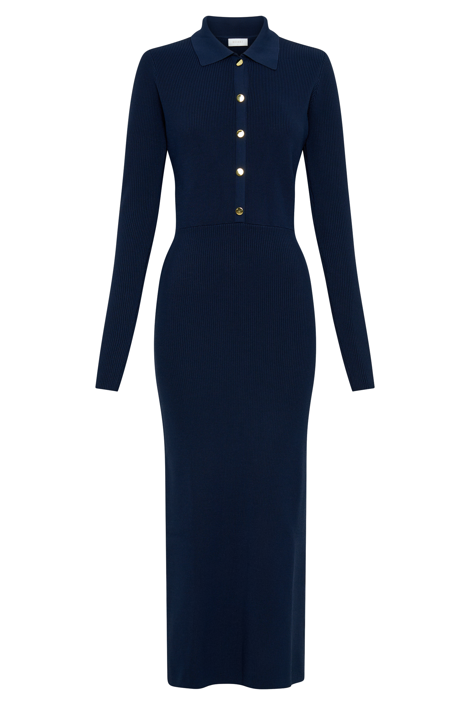 Abbey Buttoned Knit Midi Dress - Navy