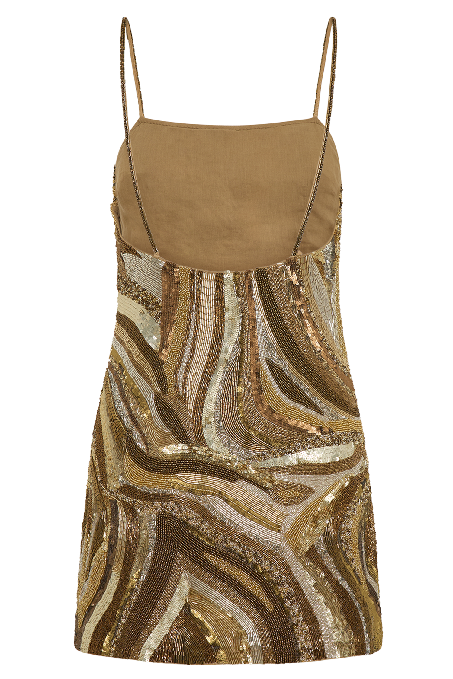 Eloise Hand Beaded Mini Dress - Gold Swirl Print