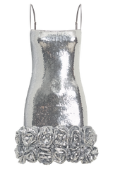 Faye Sequin Flower Mini Dress - Silver