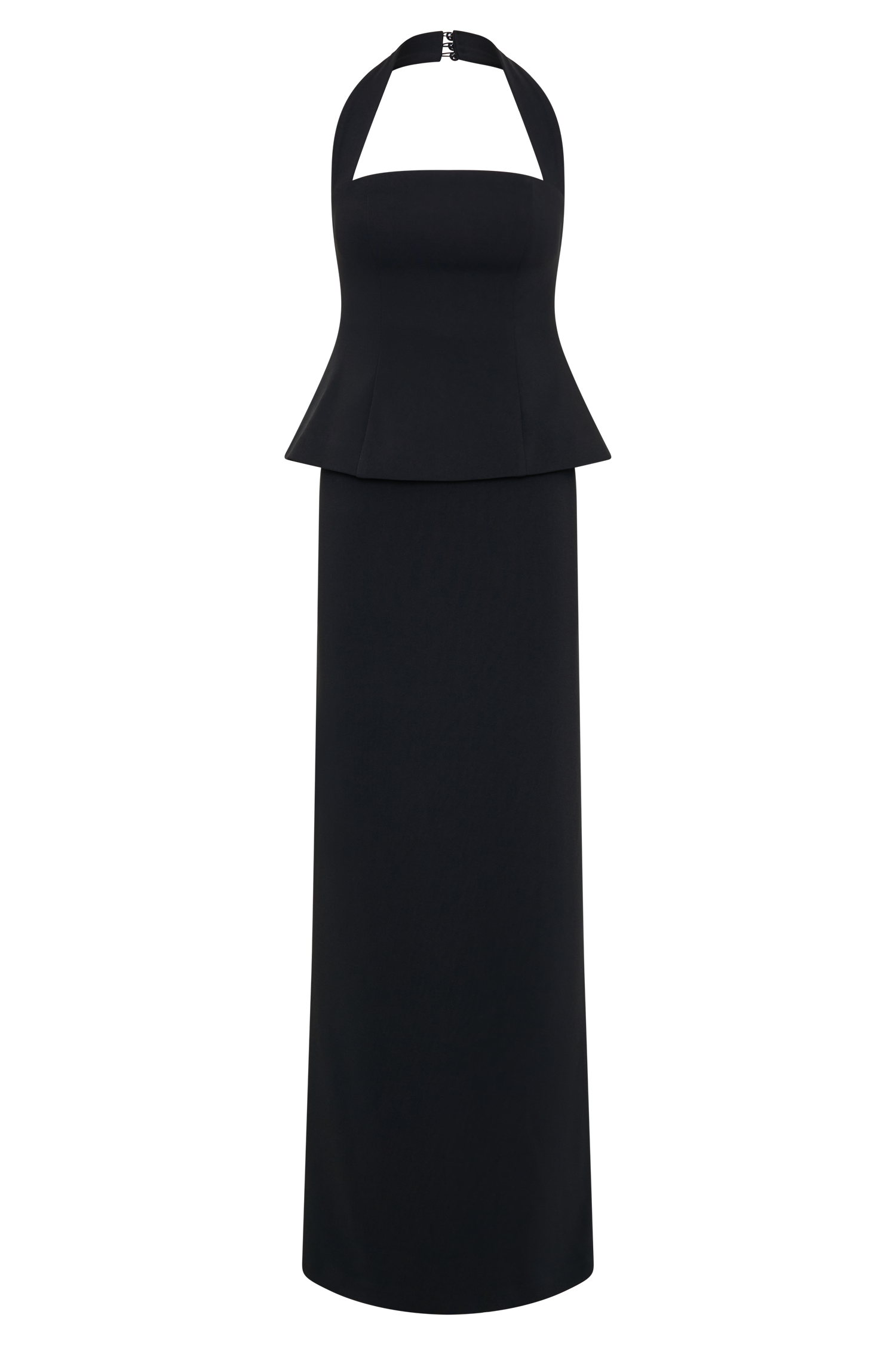 Bertie Peplum Halter Maxi Dress - Black