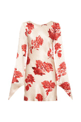 Davina Satin Long Sleeve Mini Dress - Rose Print