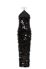April Sequin Halter Maxi Dress - Black