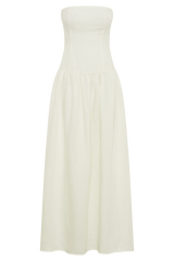 Audrina Strapless Linen Maxi Dress - White