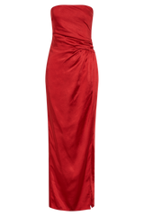 Aminah Draped Strapless Maxi Dress - Red