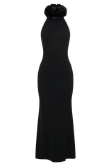 Elva Halter Knit Maxi Dress With Faux Fur - Black